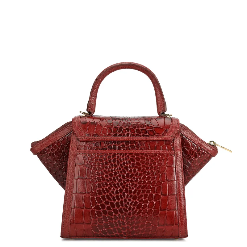 Da Milano Cherry Small Croco Leather Satchel - Cherry for Women | Best Price UAE